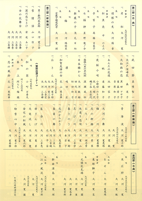 「大河寬十郎 師籍六十周年記念 大河流舞踊 第十八回大河会」のチラシ 裏