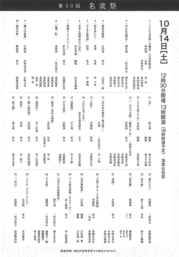 「第30回名流祭」のチラシ 裏