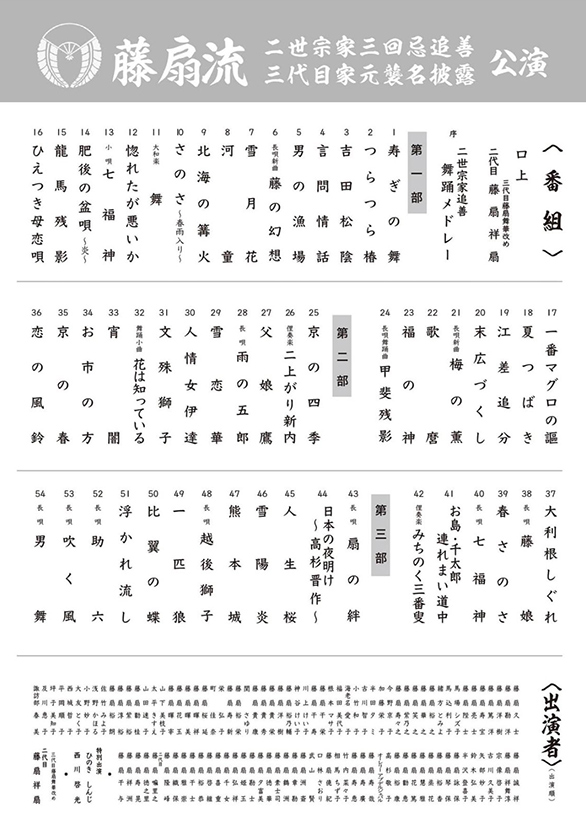 「藤扇流 二世宗家三回忌追善 三代目家元襲名披露 公演」のチラシ 裏