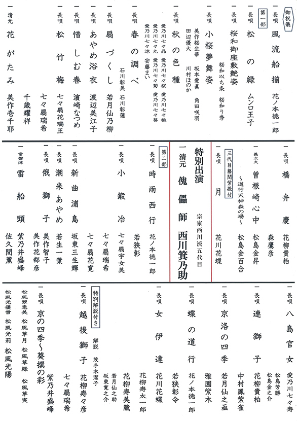 「葵舞踊振興協会七〇〇回記念公演 葵撰の会 ―息吹―」のチラシ 裏