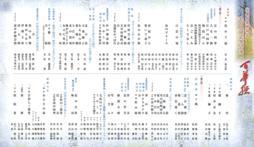 「葵舞踊振興協会七〇〇回記念公演 百華撰」のチラシ 裏